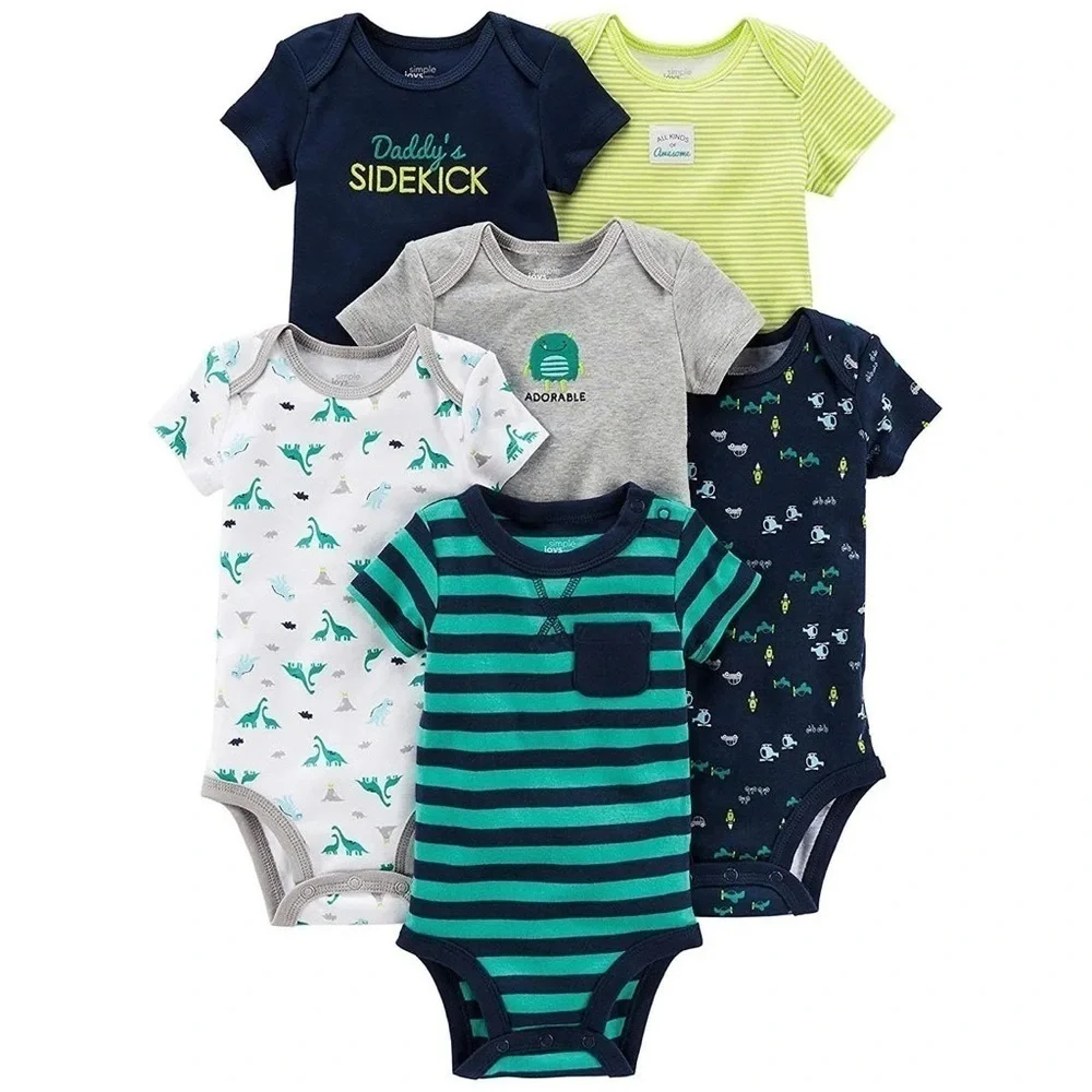 Like New Carter's Kids Striped and Graphic Tees Bodysuits- Green, Blue, Gray